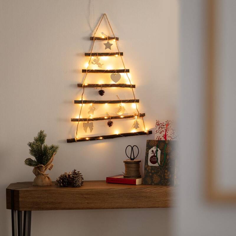 Image of Edit Melek Wood Battery Operated LED Christmas Tree Wall Light