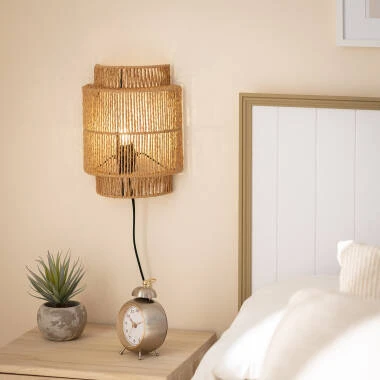 Image of Edit Kirito Rattan Rope Flush Wall Light with Plug