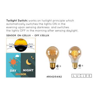 Image of Lucide 4W Very Warm White Non-Dimmable LED Dusk to Dawn Sensor / Decorative Filament GLS Bulb