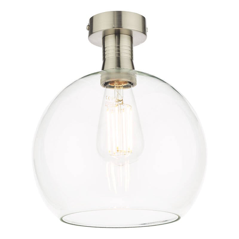 Image of Dar Emerson Semi-Flush Ceiling Light with Round Clear Glass