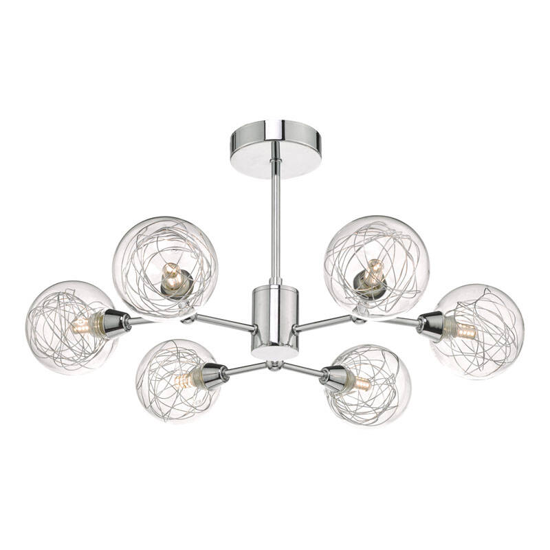 Image of Dar Tyka 6 Arm Semi-Flush Ceiling Light