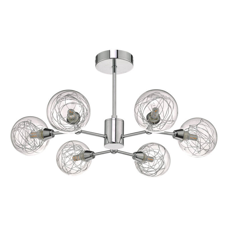 Image of Dar Tyka 6 Arm Semi-Flush Ceiling Light