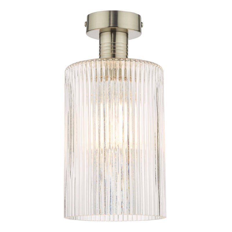Image of Dar Emerson Semi-Flush Ceiling Light with Cylinder Ribbed Glass