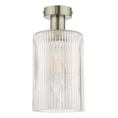 Image of Dar Emerson Semi-Flush Ceiling Light with Cylinder Ribbed Glass