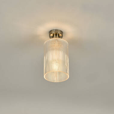 Image of Dar Emerson Semi-Flush Ceiling Light with Cylinder Ribbed Glass