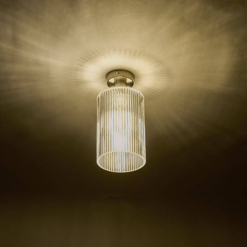 Image of Dar Emerson Semi-Flush Ceiling Light with Cylinder Ribbed Glass