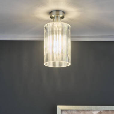 Image of Dar Emerson Semi-Flush Ceiling Light with Cylinder Ribbed Glass