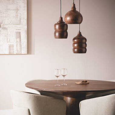 Image of Iluzzia Kanan II Wood Ceiling Pendant Light
