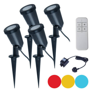 EasyFit Remote 12v Garden Lights - Ash Colour Changing LED Spotlight Kit - 4 Lights