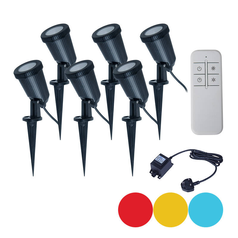 Image of EasyFit Remote 12v Garden Lights - Ash Colour Changing LED Spotlight Kit - 6 Lights