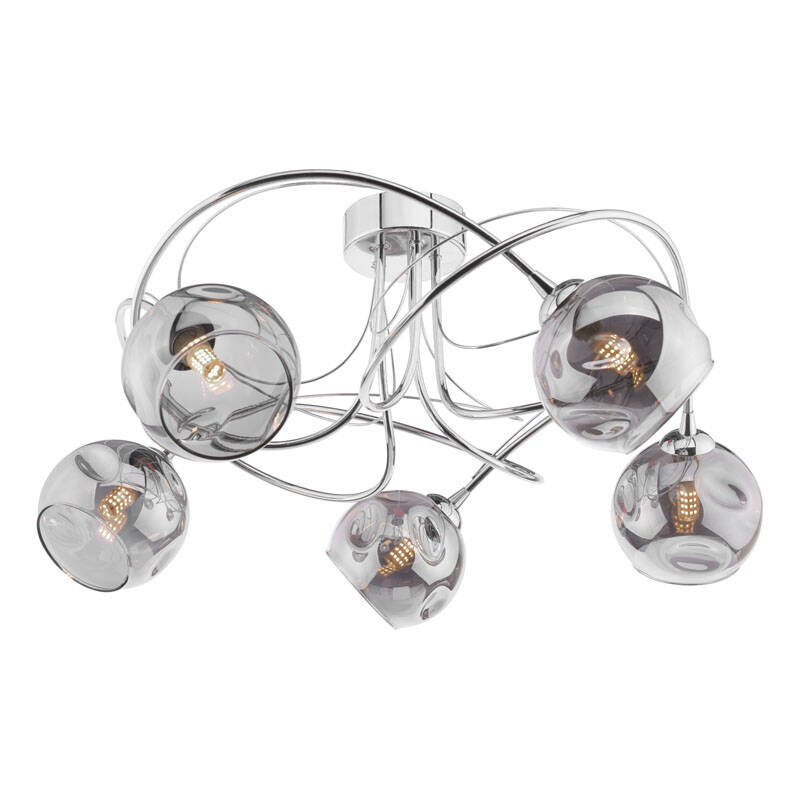 Image of Dar Onawa 5 Light Semi-Flush Ceiling Light With Smoked Glass