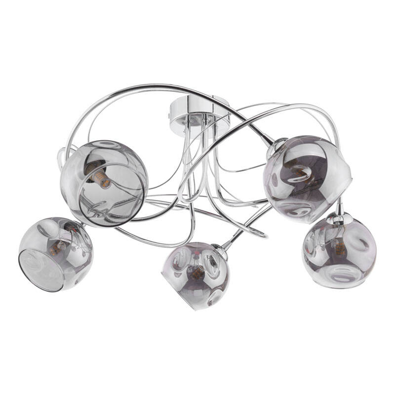 Image of Dar Onawa 5 Light Semi-Flush Ceiling Light With Smoked Glass
