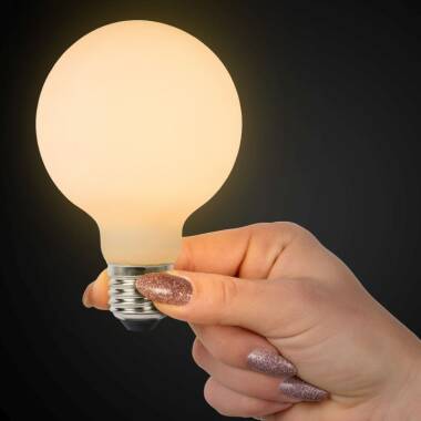 Image of Lucide 8W Warm White Dimmable LED Decorative Filament 80mm Frosted Globe Bulb