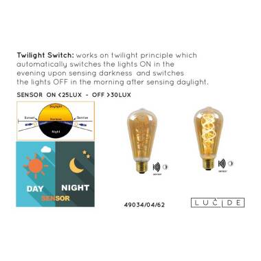 Image of Lucide 4W Very Very Warm White LED Decorative Filament Squirrel Cage Bulb with Dusk to Dawn Sensor
