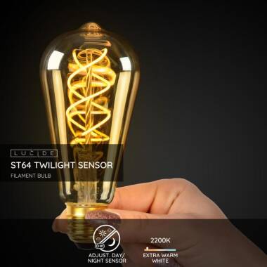 Image of Lucide 4W Very Very Warm White LED Decorative Filament Squirrel Cage Bulb with Dusk to Dawn Sensor