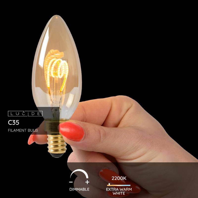 Image of Lucide 3W Very Very Warm White Dimmable LED Decorative Filament Candle Bulb