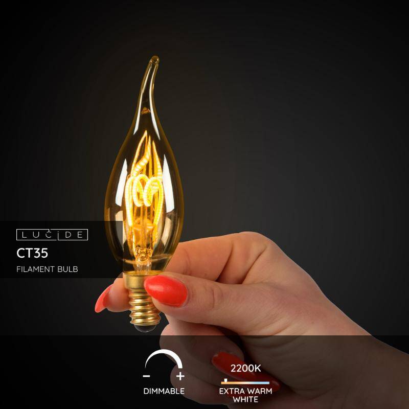 Image of Lucide 3W Very Very Warm White Dimmable LED Decorative Filament Bent Tip Candle Bulb