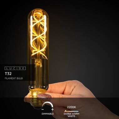Image of Lucide 5W Very Very Warm White Dimmable LED Decorative Filament 300mm Amber Tubular Bulb
