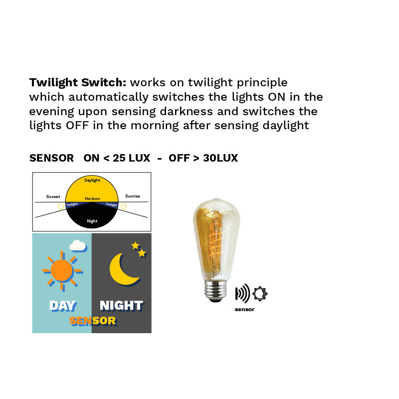 Image of 4W Very Very Warm White LED Decorative Filament Squirrel Cage Bulb with Dusk to Dawn Sensor