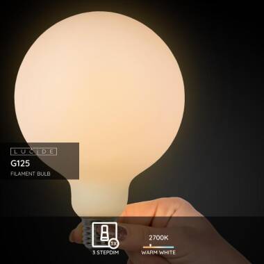 Image of Lucide 8W Warm White Dimmable LED Decorative Filament 125mm Amber Globe Bulb