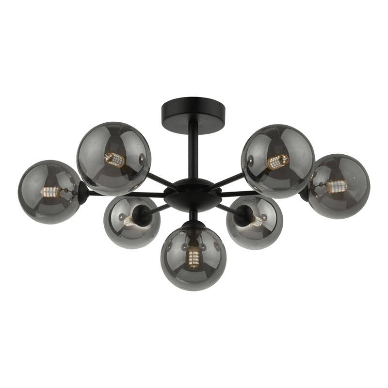 Image of Dar Cohen 7 Arm Semi-Flush Ceiling Light With Black Glass