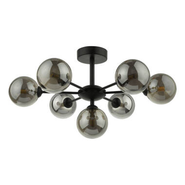 Image of Dar Cohen 7 Arm Semi-Flush Ceiling Light With Black Glass