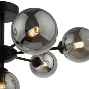 Image of Dar Cohen 7 Arm Semi-Flush Ceiling Light With Black Glass