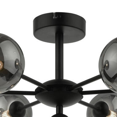 Image of Dar Cohen 7 Arm Semi-Flush Ceiling Light With Black Glass