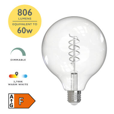 Image of Dar 8W Warm White Dimmable LED Decorative Filament 125mm Rustic Globe Bulb - Screw Cap