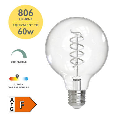 Image of Dar 8W Warm White Dimmable LED Decorative Filament 95mm Clear Globe Bulb - Screw Cap