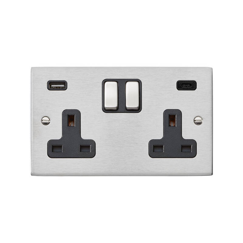 Image of Edit Hartland 2 Gang Double UK Socket with USB A+C Charging Ports