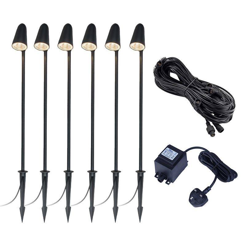 Image of EasyFit Core 12v Garden Lights - Thistle LED Outdoor Garden Stake Spotlight Kit - 6 Lights