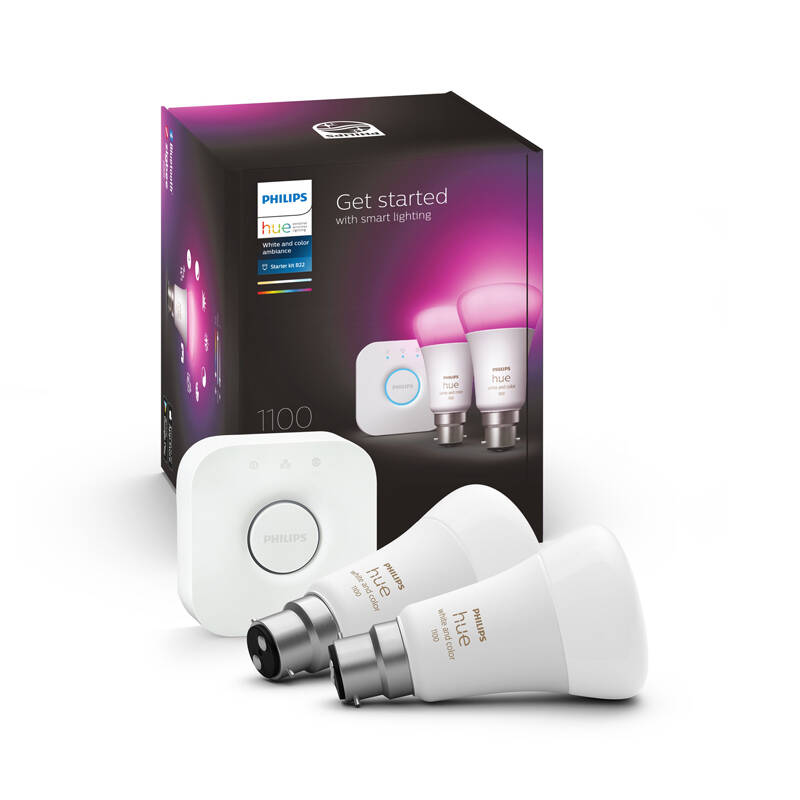 Image of Philips Hue 9W Smart Dimmable LED Bulb Bayonet Cap - Pack of 2 - Starter Kit