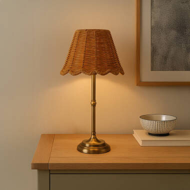 Image of Wisteria Maggie Rattan USB Rechargeable LED Touch Table Lamp