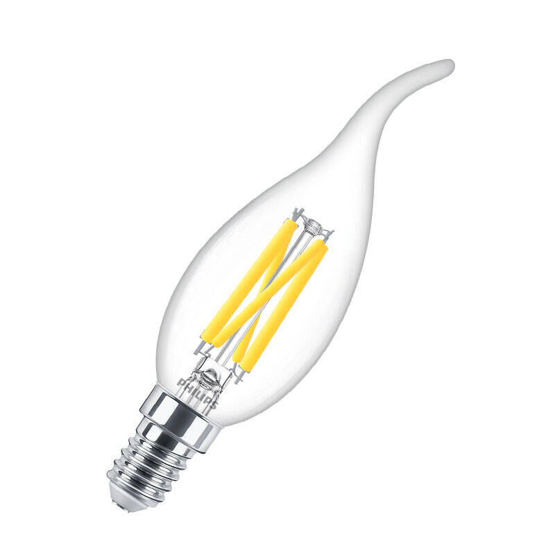 Image of Philips 2W Non-Dimmable LED Decorative Filament Bent Tip Candle Bulb - Small Screw Cap