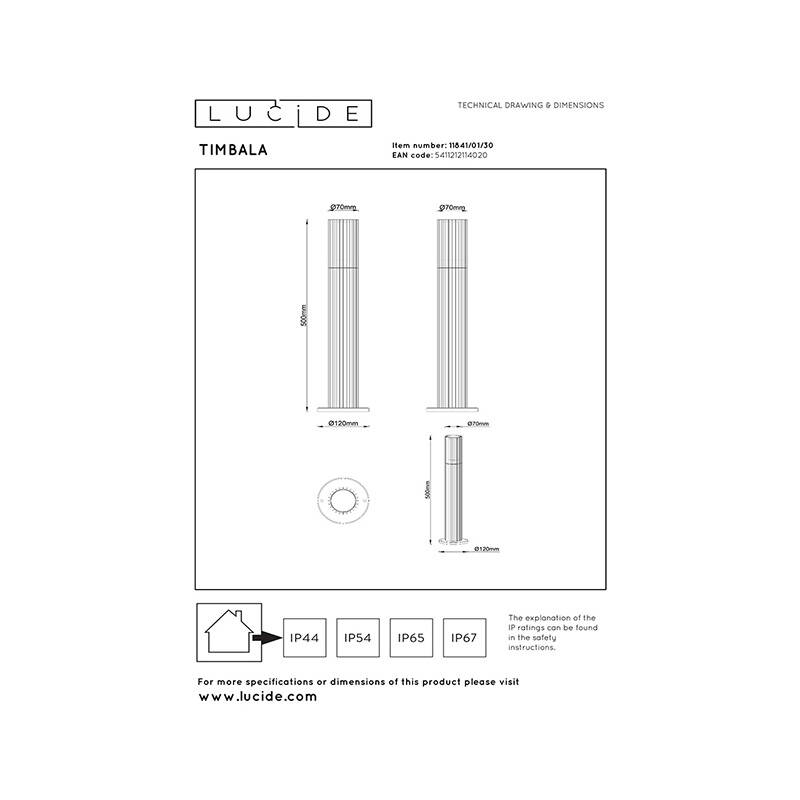 Image of Lucide Timbala 500 Outdoor Post Light