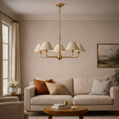Image of Wisteria Vitra 5 Arm Linen Ceiling Pendant Light