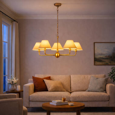 Image of Wisteria Vitra 5 Arm Linen Ceiling Pendant Light