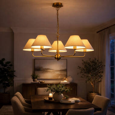 Image of Wisteria Mira 5 Arm Linen Ceiling Pendant Light