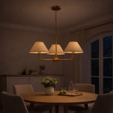 Image of Wisteria Mira 3 Arm Linen Ceiling Pendant Light