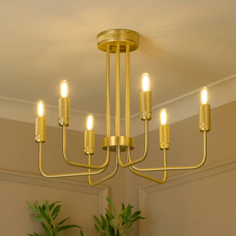 Image of Westport Bridgehampton Knurl 6 Light Semi-Flush Chandelier
