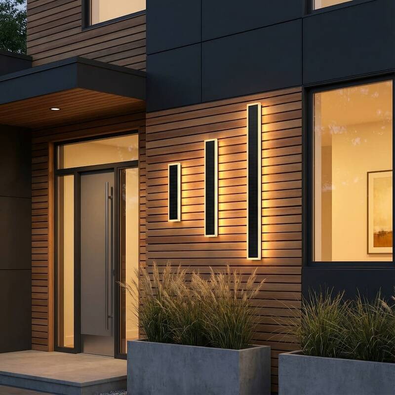 Image of Suri Halo Rectangle Solar 80cm LED Outdoor Wall Light