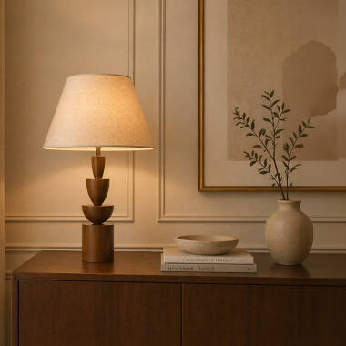 Image of Wisteria Nova Wood Table Lamp with Linen Shade