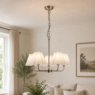 Wisteria Violet Linen 5 Light Multi Arm Ceiling Pendant Light
